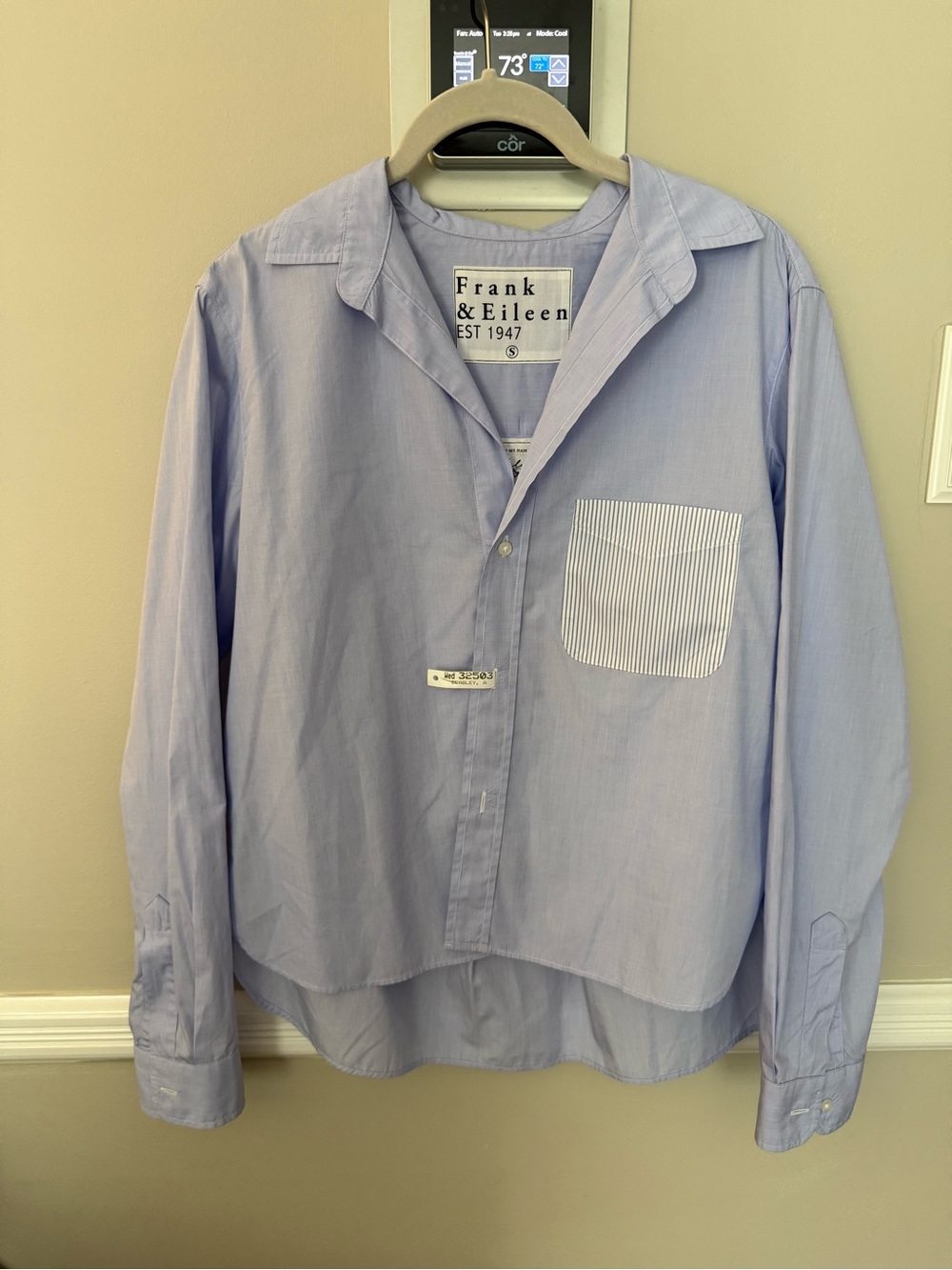 Frank & Eileen Women’s Pale Blue Button-Up Shirt with Striped Pocket - Size S